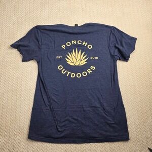 Poncho Outdoors Graphic Tee Shirt Men M Blue Heather Double Sided